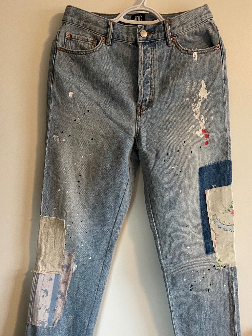 NWOT BDG Boho Patchwork High-Waist Slim Straight Leg Jeans Size 28